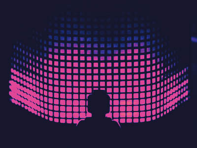 Silhouette of person in front of glowing data